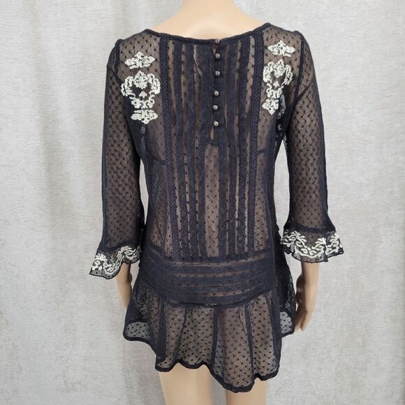 Free People Jocelyn Victorian Style Lace Tunic Top Gothic Swiss Dot Sheer Mesh - Picture 7 of 14